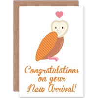 Artery8 New Baby New Arrival Patchwork Owl Greetings Card in Orange