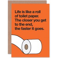 Artery8 Birthday Toilet Paper Roll Humour Fun Greetings Card in Orange
