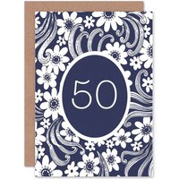 Old Fifty Flower Floral Ornate 50th Birthday Card
