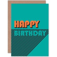 Artery8 Retro Lines Birthday Greetings Card in Green