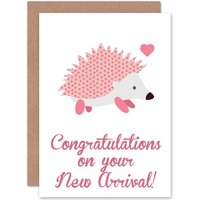 Artery8 New Baby New Arrival Patchwork Hedgehog Greetings Card in Pink