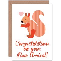 Artery8 New Baby New Arrival Patchwork Squirrel Greetings Card in Orange