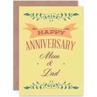 Artery8 Happy Marriage Simple Retro For Mom & Dad Anniversary Card