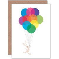 Artery8 Birthday Kids Cartoon Happy Balloon Bunny Rabbit Kids Greetings Card