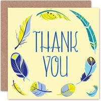 Artery8 Bird Feathers Wreath Modern Bright Thank You Card