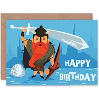Viking Warrior Sword Cartoon Birthday Card