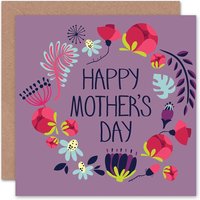 Artery8 Women's Flower Wreath Design Purple Floral Mothers Day Card