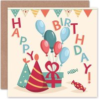Party Hats Gifts Balloons Birthday Card