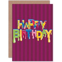 Artery8 Birthday Card Trippy Drippy Design Art Colourful Greetings Card in Purple