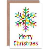 Artery8 Christmas Xmas Trippy Snowflake Greetings Card in White