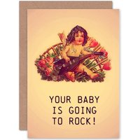 Artery8 New Baby Rock Star Baby Greetings Card in Beige