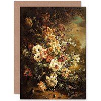 Artery8 Painting Still Life Fuhrmann Flowers Birds Greetings Card in Black
