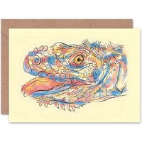 Watercolour Animal Bird Nature Iguana Head Art Card