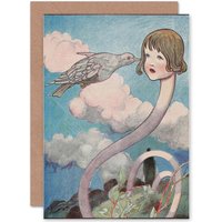 Artery8 Painting Book Alice Wonderland Carroll Robinson Pigeon Greetings Card in Blue