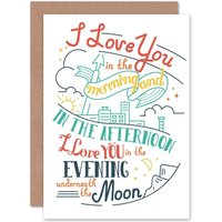 Artery8 Quote Motivation Love Day Moon Skidamarink Greetings Card in White