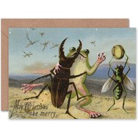 Artery8 Xmas Merry Dancing Beetle Frog Christmas Card