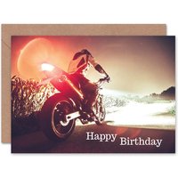 Artery8 Motorbike Rider Motorcycle Night Ride Birthday Card