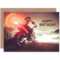 Motorcycle Night Ride Motorbike Rider Birthday Card