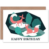 Winter Forest Foxes Birthday Card