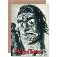 Artery8 Alternative Christmas Xmas Creepy South Sea Mask Greetings Card in Grey