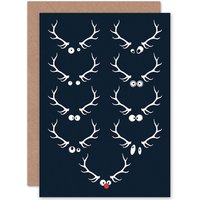 Artery8 Googly Eyed Reindeer Rudolph Fun Funny Xmas Christmas Greetings Card in Blue
