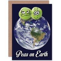 Artery8 Christmas Xmas Peace Earth Peas on Earth Pun Funny Greetings Card in Blue