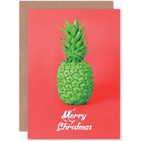 Artery8 Christmas Xmas Pineapple Green Weird Greetings Card in Pink