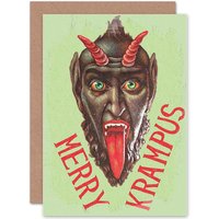Artery8 Merry Krampus Alpine Xmas Santa Devil Funny Greetings Card in Green