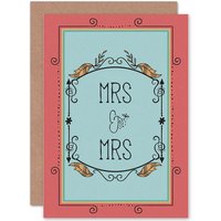 Artery8 Same Sex Marriage Ornate Red Leaf Gay Greetings Card in Blue