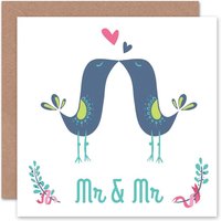 LGBT Same Sex Marriage Love Birds Kiss Gay Wedding Card