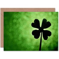Lucky St Patricks Four Leaf Clover Silhouette Good Luck Card