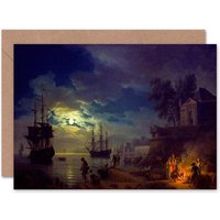 Vernet Night Sea Port Moonlight Art Blank Just to Say Card