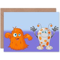 Artery8 Two Cute Cartoon Monsters Children Kids Birthday Child Card