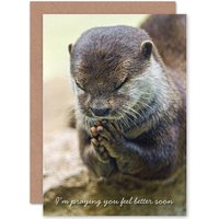 Artery8 Get Well Soon Good Health Praying Otter Greetings Card in Brown