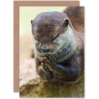 Artery8 Cute Otter Affecting Prayer Greetings Card in Brown
