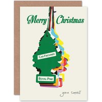 Artery8 Merry Christmas Xmas Air Frsh Tree Smell Fun Greetings Card in White