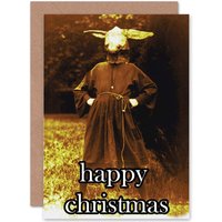 Artery8 Merry Christmas Xmas Bizarre Animal Head Guy Fun Greetings Card in Brown