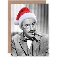 Artery8 Merry Christmas Xmas Santa Marx Smokes Cigars Greetings Card in Grey