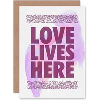 Artery8 Love Lives Here Romance Valentines Greetings Card in Purple