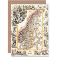 Artery8 Map Antique 1847 Munch Norway Sweden Decorative Greetings Card