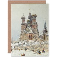 Artery8 Painting Cityscape Moscow Dubovskoy Church Saint Basil Greetings Card in Grey