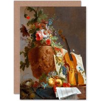 Artery8 Painting Still Life Bachelier Flowers Violin Greetings Card