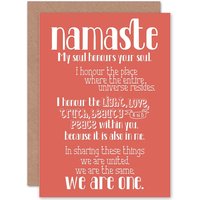 Artery8 Quote Typograph Text Namaste Pink Board Definition Greetings Card in Orange