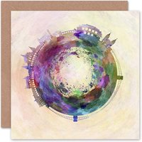 Artery8 Tiny Planet City Budapest Hungary Skyline Watercolour Card
