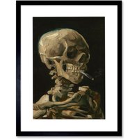 Old Master Painting Van Gogh 1886 Head Skeleton Burning Cigarette Gothic Skull Print Framed Wall Art Print Picture 12X16 inch