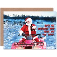 Xmas Merry Be Naughty Santa Present Christmas Card