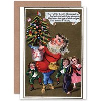 Artery8 Christmas Xmas Merry Happy Children Santa Funny Greetings Card in Grey