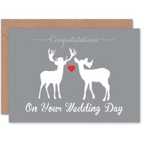 Silhouette Heart Stag Deer Congratulations Wedding Card
