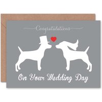 Animal Silhouette Love Two Dogs Heart Wedding Card