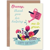 Artery8 Birthday Happy Gran Granny Thank You Garden Greetings Card in Off-White